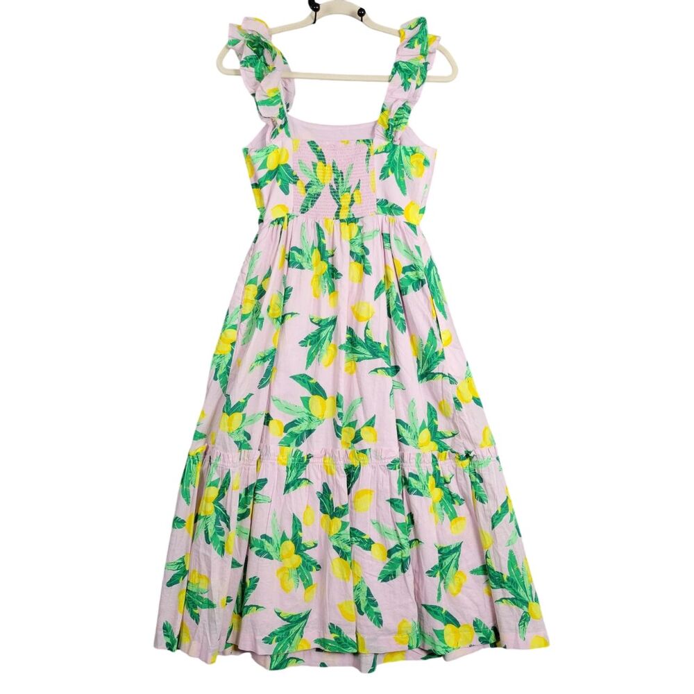 NWT J CREW BK520 Pink Lemon Tiered Squareneck Midi Dress Smocked Cotton SIZE 0 - Picture 3 of 15